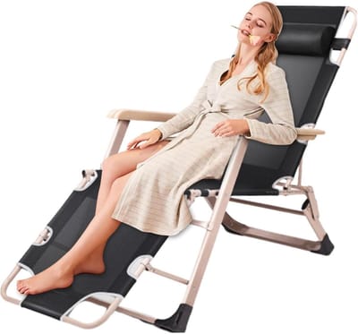 Opvouwbare loungestoel - Zwaartekrachtstoel relax - Buiten ontspannen - Verstelbaar naar bed - 40mm stalen frame - Zwart