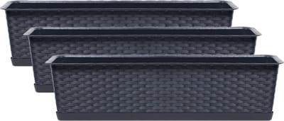 Prosperplast Kunststof plantenbak/bloembak Ratolla - 3x - rotan look - antraciet grijs - 40 x 17 x 15 cm