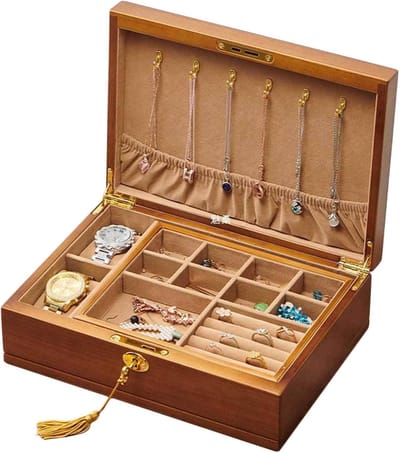 Sieraden Doos - Juwelier Organizer - Sieraden Opbergen - Met Slot En Sleutel - 2 Lagen - Vintage