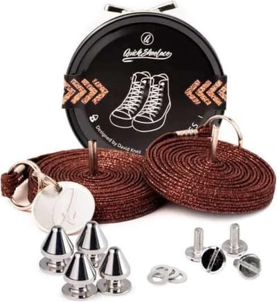 Quick shoelaces - Met één hand veters strikken - Prestigo - Schoenveter met fixatie spikes - Bruin met glitter
