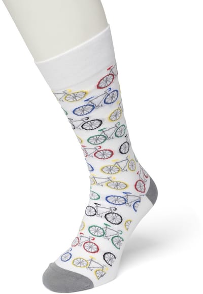Bonnie Doon Heren Sokken met Fiets Print maat 40/46 Wit - Thema Sokken - Fietsen - Cadeau Sokken - Word je Happy en vrolijk van - Zacht Katoen met Gladde Teennaad - Comfortabel - Perfect Cadeau - Bright White - BT992103.160