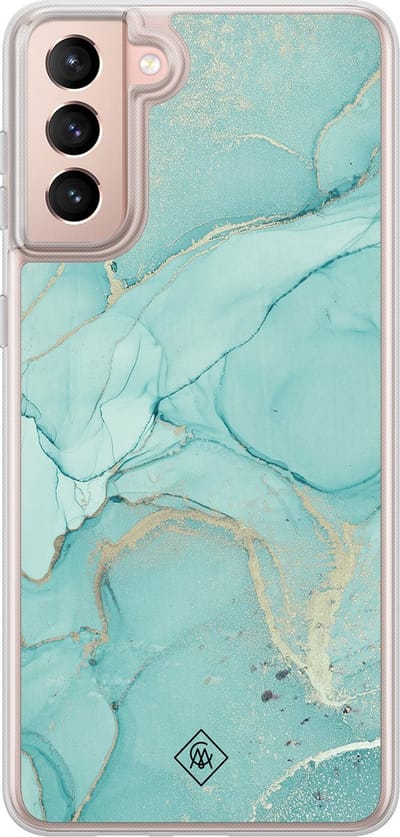 Casimoda® hoesje - Geschikt voor Samsung Galaxy S21 Plus - Marmer mint groen - 2-in-1 case - Schokbestendig - Marble design - Verhoogde randen - Mint, Transparant