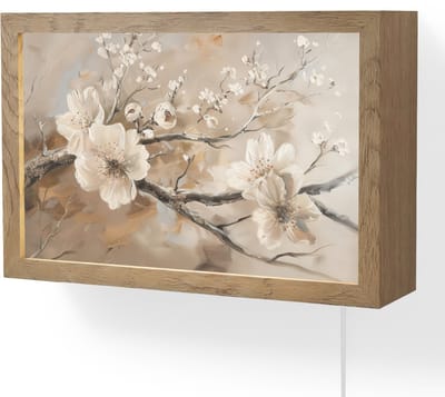 Wandlamp 30x20 cm - Oplaadbaar - Bloemen - Natuur - Wit - Bloesem - Abstract - Wandlampen binnen woonkamer - Slaapkamer lamp met kabel - Decoratieve nachtlamp - Vloerlamp snoer