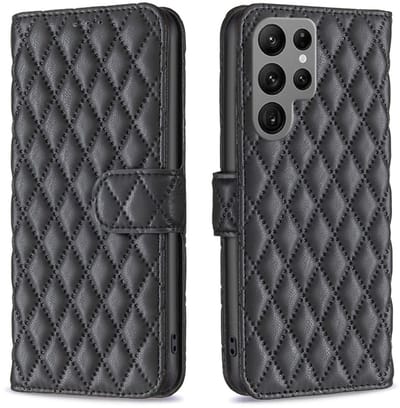 BINFEN Hoesje - Geschikt voor Samsung Galaxy S25 Ultra Hoesje - BINFEN Rhombus Book Case - Zwart