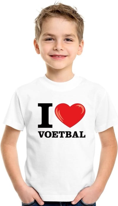 Wit I love voetbal t-shirt kinderen 110/116