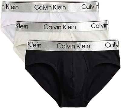 Calvin Klein Hip Brief 3-pack Black W/silver Haze Wb/silver Haze Maat: M | Onderbroeken Outlet | Heren | Wit