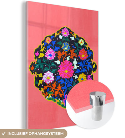 MuchoWow® Glasschilderij 30x40 cm - Schilderij acrylglas - Bloemenkrans - Regenboog - Design - Foto op glas - Schilderijen