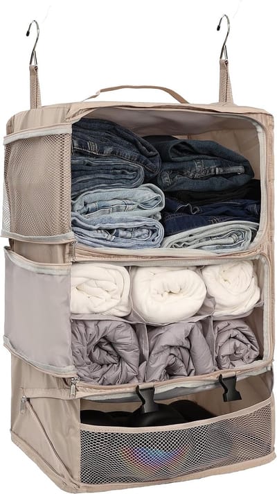 Hangende Organizer - Reis Kabinet - Kleding Opbergen - Ingebouwde Planken - 61cm Hoog - Beige