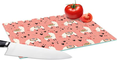 Glazen Snijplank - 28x20 - Lama - Kinderen - Roze - Patroon - Snijplanken Glas
