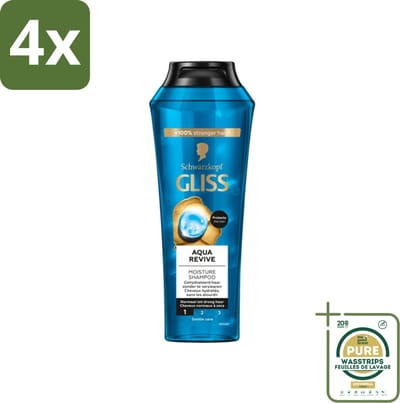 Gliss - Shampoo - Aqua Revive - Voor Hydraterend en Fris Haar - 250 ml - Voordeelverpakking - 4 stuks - Droog haar - Beschadigd haar