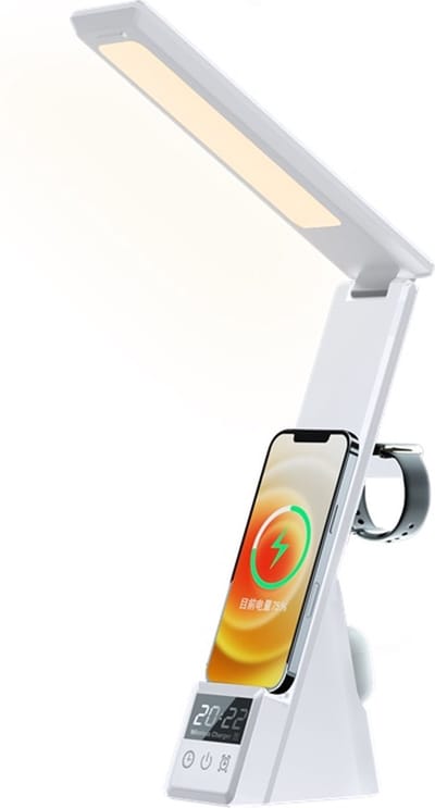DrPhone DLW1 – Bureaulamp Met 3 In 1 Oplader – 15W Draadloze Oplader Lamp – Lamp Met 3 Lichmodi – Geschikt voor Telefoon, Smartwatch & Draadloze oordoppen - Wit