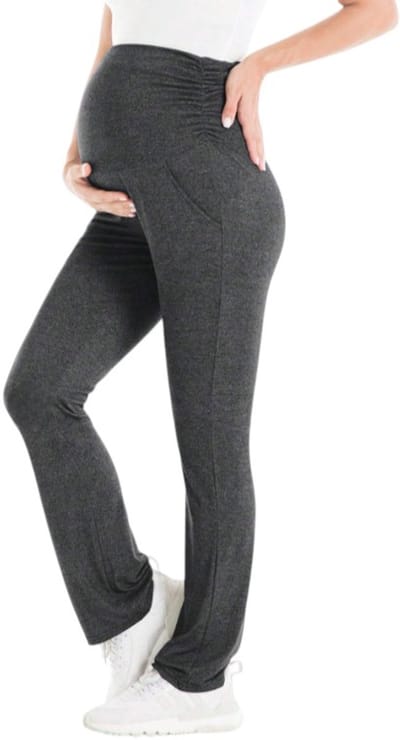 SparkNine Zenstretch zwangerschapslegging - flare broek met steekzakken - S - grijs - zachte stof - rekbaar & stijlvol - praktisch - maternity