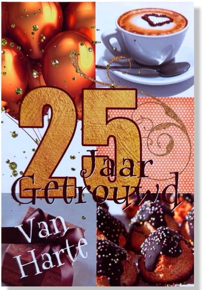 25 jaar Getrouwd! Luxe Zilveren huwelijk wenskaart 25 jarig jubilieum - 12x17cm - Gevouwen kaart inclusief envelop - Huwelijkskaart'
