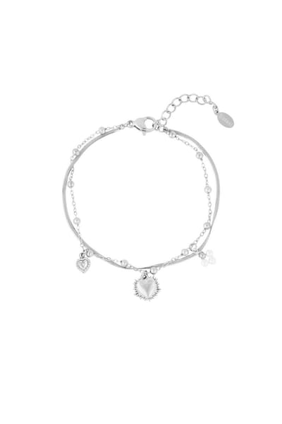 Goudlief Dubbele armband met hart bedel - Roestvrij staal - Verkleurt niet - Cadeau - Goudlief.nl