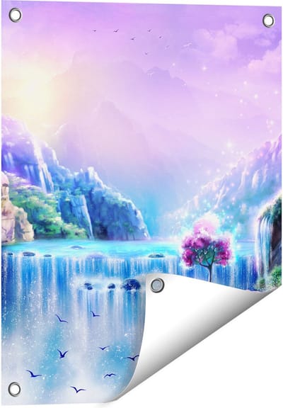 Gards Tuinposter Kleurrijke Sprookjes Waterval - Abstract - 40x50 cm - Tuindoek - Tuindecoratie - Wanddecoratie buiten - Tuinschilderij