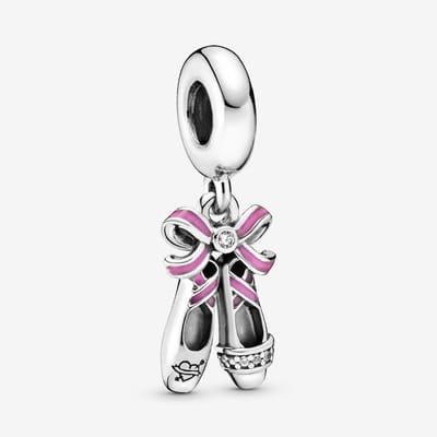 Fler® | Past op populaire bedel armbanden (standaard-3mm) | armbandbedel | Punk Ballerina's Bedel | Schoen bedel | 925 sterling zilver | Zirkonia | Roze & Zwarte emaille | Ballet Charm | Vriendschap, Verjaardagsgeschenk, Cadeau | Valentijn kado