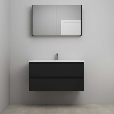 On-Line Badkamermeubelset - 100 cm - Voorgemonteerd - Acryl Wastafel - 1 Kraangat - Spiegelkast - Mat Zwart