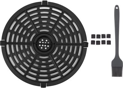 Dailygoods- Grillpan Ronde Anti-aanbaklaag - Roestvrij Staal - Vervangingsbak Friteuse - Koken/Barbecue - Voedselkwaliteit Materiaal - Inclusief Olieborstel - Frituurpan