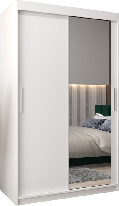 InspireMe - Kledingkast met 2 schuifdeuren, Modern-stijl, Kledingkast met planken (BxHxD): 120x200x62 - TORM II 120 Wit Mat