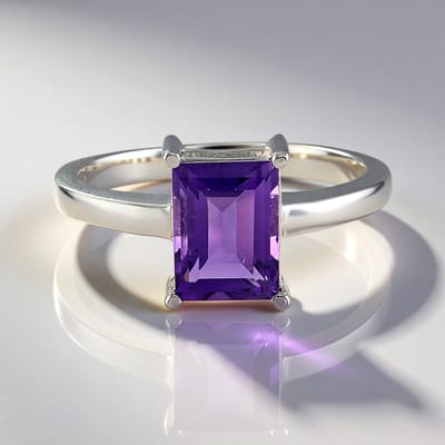 Cavill - 1 40 ct Siberische Amethist Ring - 925 Sterling Zilver Platina Verguld - Briljant Trapgeslepen Baguette - Elegante Paarse Edelstenen Ring