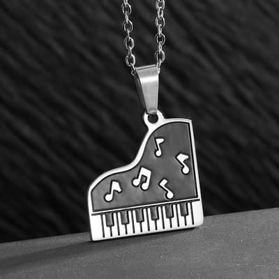 Nieuwe Muziek Piano Keyboard voor Mannen Roestvrij Staal Zwart Emaille Hanger Zwarte Olie Ketting Sieraden gray