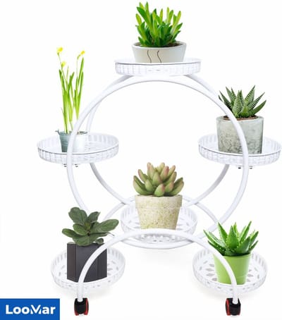 LooMar Plantenrek – Plantentafel – Plantenstandaard / Plantenhouder – Voor Binnen en Buiten – Metaal - Wit