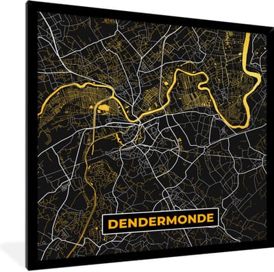Fotolijst incl. Poster - Goud - Dendermonde - Plattegrond - Stadskaart - Kaart - 40x40 cm - Posterlijst