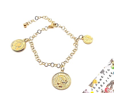Jeannette-Creatief® - Bedelarmband - Bedelarmband met Muntjes - Munten Armband - Armband Coins - RVS Armband - Goudkleurige Armband - Armband met Bedels - Armband met Muntjes - Munten - Coins - Money - Geld - Armband