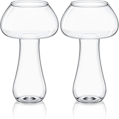 Ynkkvre -Glazen Bekers Paddenstoel Vorm – Set van 2 | Borosilicaat Drinkglazen voor Cocktails & Dranken