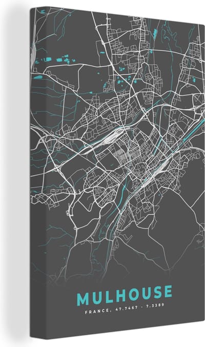 Canvas Schilderij Mulhouse - Frankrijk - Kaart - Plattegrond - Stadskaart - 20x30 cm - Wanddecoratie