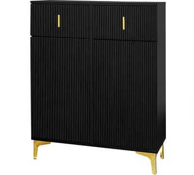 Merax Elegant Dressoir/Schoenenkast met Structuurpanelen - Verstelbare Legplanken en Vergulde Details – Zwart