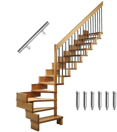 Trapleuning 50 cm Ø 42 mm Roestvrij staal leuning zilver reling wandleuning, voor wandtrap, voor binnen en buiten, inclusief wandhouder en eindkappen