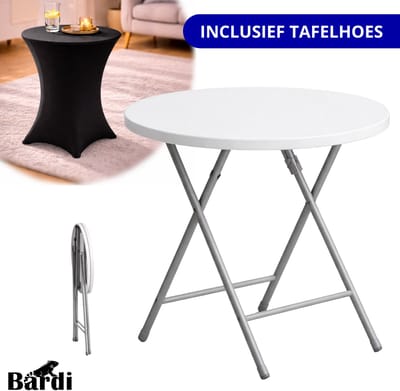 Bardi Statafel Kinderen - Bijzettafel - Inclusief Statafelhoes - Statafelrok - Inklapbaar & Stevige Partytafel - Voor binnen en buiten - 60 x 74cm - Wit