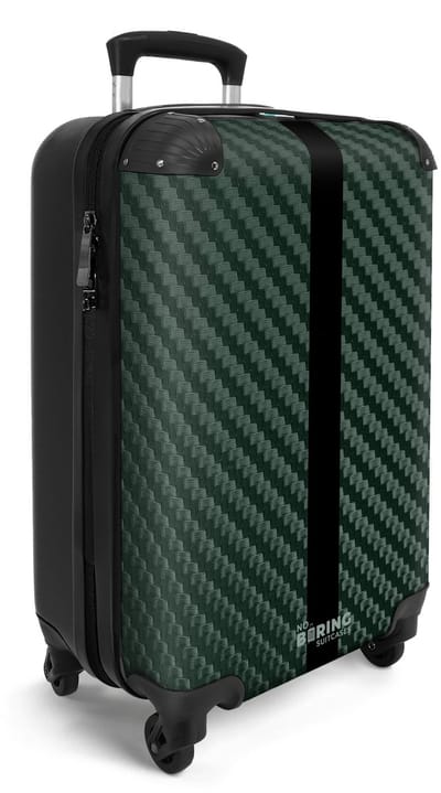 NoBoringSuitcases.com® - Handbagage koffer lichtgewicht - Reiskoffer trolley - Groene carbonstructuur met zwarte streep - Vakantie rolkoffer met wieltjes - Carryon suitcase - Flightcase - Cabin koffertje - Past binnen 55x40x20 en 55x35x25