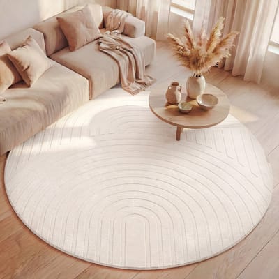 Fraai Rond Scandinavisch vloerkleed - Charm Curves Wit - Ø 80cm