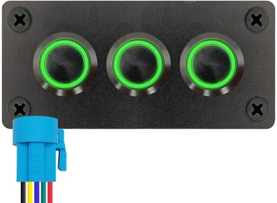 ProRide Metalen Pulsschakelaar 12-24V OFF-(ON) - Drievoudig Inbouwpaneel - 16mm - IP67 - LED indicatie Groen
