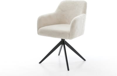 Eetkamerstoel Greg-Flex kruisframe breed zwart pluchen crème-wit 360° draaibaar rocker-functie pocketveer kern