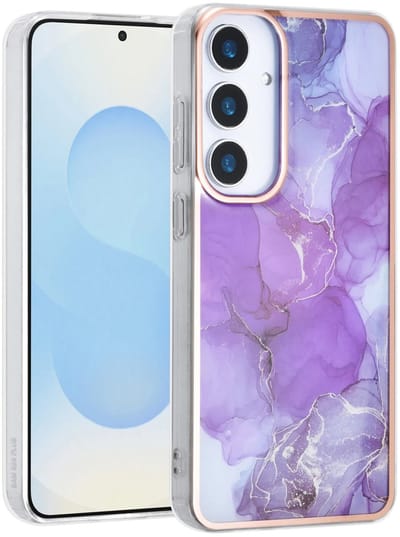 TPU Back Cover hoesje - Marble Paars Print - Geschikt voor: Samsung Galaxy S25