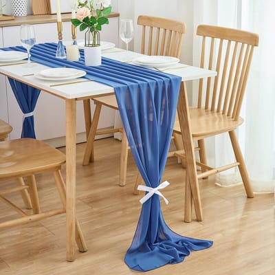 Tafelkleed, tafelloper, van chiffon, tafeldecoratie, 300 cm, blauw