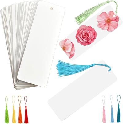 60 stuks blanco boekenleggers - 5×15 cm - Met willekeurige kleuren kwastjes - Papieren boekenleggers - Met gaatje om te tekenen - Voor DIY projecten en cadeaulabels - Wit