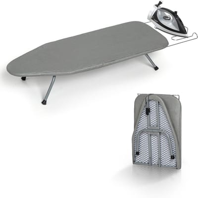 SnelShoppen - Metalen Opvouwbare Mini Strijkplank voor Tafel - Draagbaar met IJzeren Steun en Hittebestendige Katoenen Hoes - Ideaal voor Kleine Ruimt