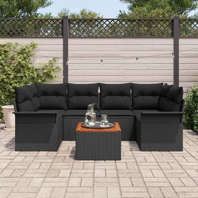 vidaXL - Tuinbank - Set - 7 - st - 6-Aantal - zitplaatsen - Zwart - poly - rattan