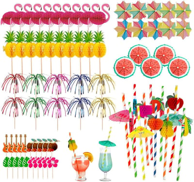 Cocktaildecoratieset - Multikleur - 90 Stuks - Papieren Rietjes en Sticks - Voor Feesten en Evenementen