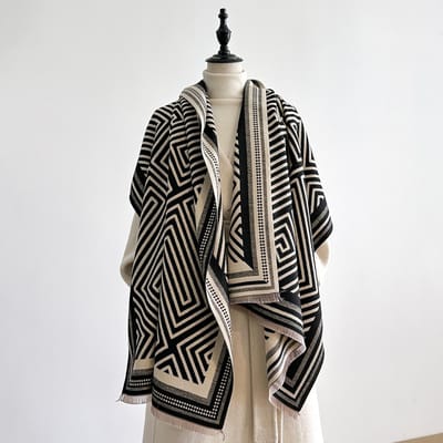 Élégant Pashmina Cachemire de Designer pour Femme - Écharpe Enveloppante Chaude d'Hiver à Franges Double Face, Couverture et Châle gray