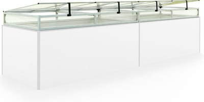 Moestuinbak opzetstuk van aluminium en polycarbonaat Tuinkas plantenbak voor tuin, balkon, met dakvenster kleppen, UV en weerbestendig, 77 x 387 cm