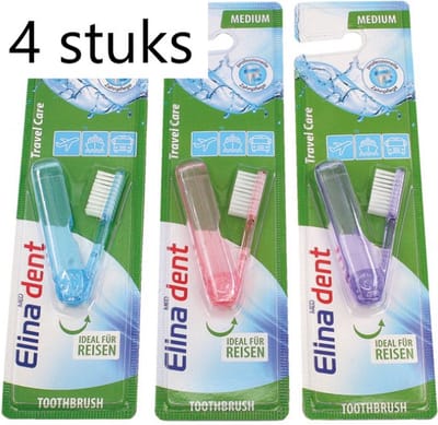 Family pack: 4x reistandenborstel inklapbaar 14cm elina med