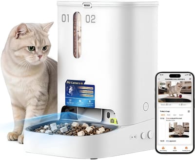 SP® Automatische voerbak (Kat, Hond) - Nieuwe Automatische Voerbak voor Katten met Camera - Roestvrijstalen Bak - Wit - 25cm x 29cm x 32cm