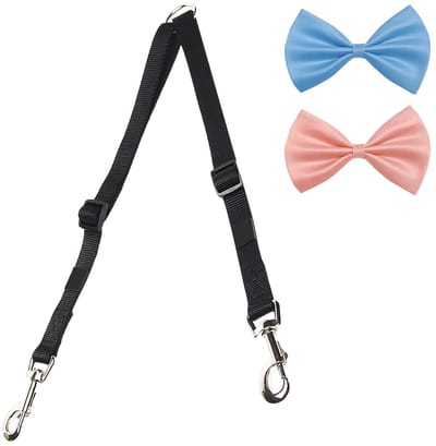 Dailygoods- Hondenriem Dubbelzijdig - Hondenriem voor 2 Honden - Trainingslijn - Zwart - 2,0 x 65 cm - Inclusief Strikken - Dubbele Hondenriem