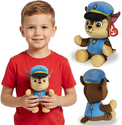 TY Paw Patrol CHASE Pluche mascotte, knuffel BEANIE BABIES, zacht sensorisch speelgoed 20 cm