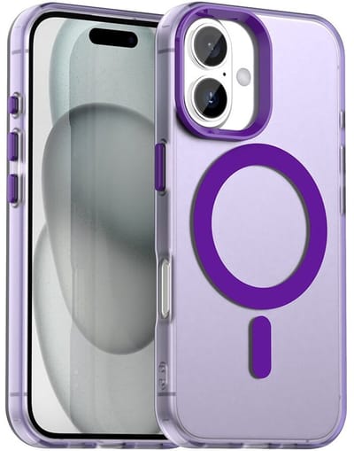 MagSafe Compatibel Backcover Hoesje Geschikt voor Apple iPhone 16 Plus - Paars & Semi-Transparant Design - Stijlvol & Goede Bescherming